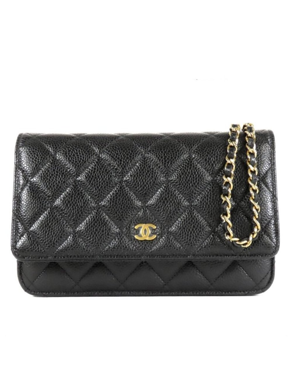 Chanel Chain Wallet Black Gold Caviar Leather Shoulder Bag
